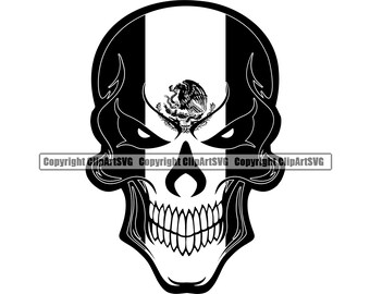 Mexico Mexican Skull Skeleton Flag Country World Nation Silhouette Art Design Element Logo SVG PNG Clipart Vector Cricut Cut Cutting File