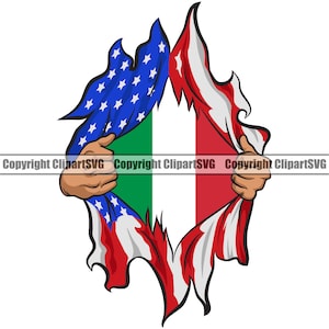 Italy Italian Superhero Hand Tear Ripping Open USA Flag Country World Nation Sign Design Element Art Logo SVG PNG Clipart Vector Cut File