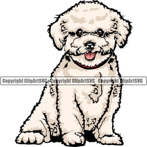 Bichon frisé chien assis assis heureux race patte chiot chiot animal de compagnie fourrure Art oeuvre maltais Shih Tzu bichon havanais Logo SVG PNG Clipart vecteur coupe coupe