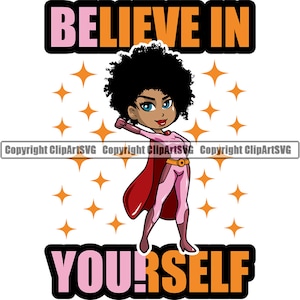 Cute Cartoon Mulher Negra Feminino Menina Rosto Cabelo Afro Olhos Grandes Lola Africano Super Herói Rainha Citação Arte SVG PNG JPG Clipart Vetor Corte Corte