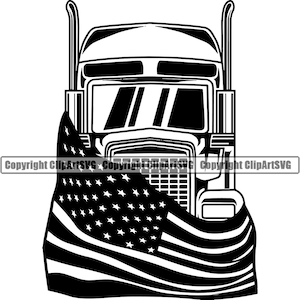 Truck Driver Trucking USA United States America American Flag Delivery Shipping Cargo Design Logo SVG Clipart Vector Cricut Cut Cutting File