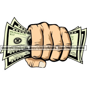 Hand som håller 100 hundra dollar sedel pengar stack greppa greppa kontanter rik rikedom vinst tecken konst design logotyp SVG PNG Clipart vektor klippfil