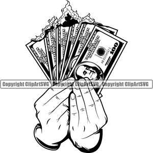 Male Hands Money Burning 100 Hundred Dollar Bill Fire Flames Burn Cash Rich Crime Hustle Hustler Art Design Logo SVG PNG Clipart Vector Cut