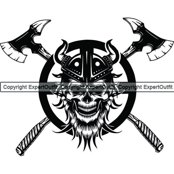 Viking with two axes, black background, ready to fight, logo, wa 