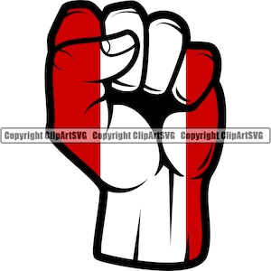 May include: A clenched fist with the flag of Peru, featuring red and white vertical stripes. The fist is outlined in black, with the text "Copyright ClipArtSVG" at the bottom.