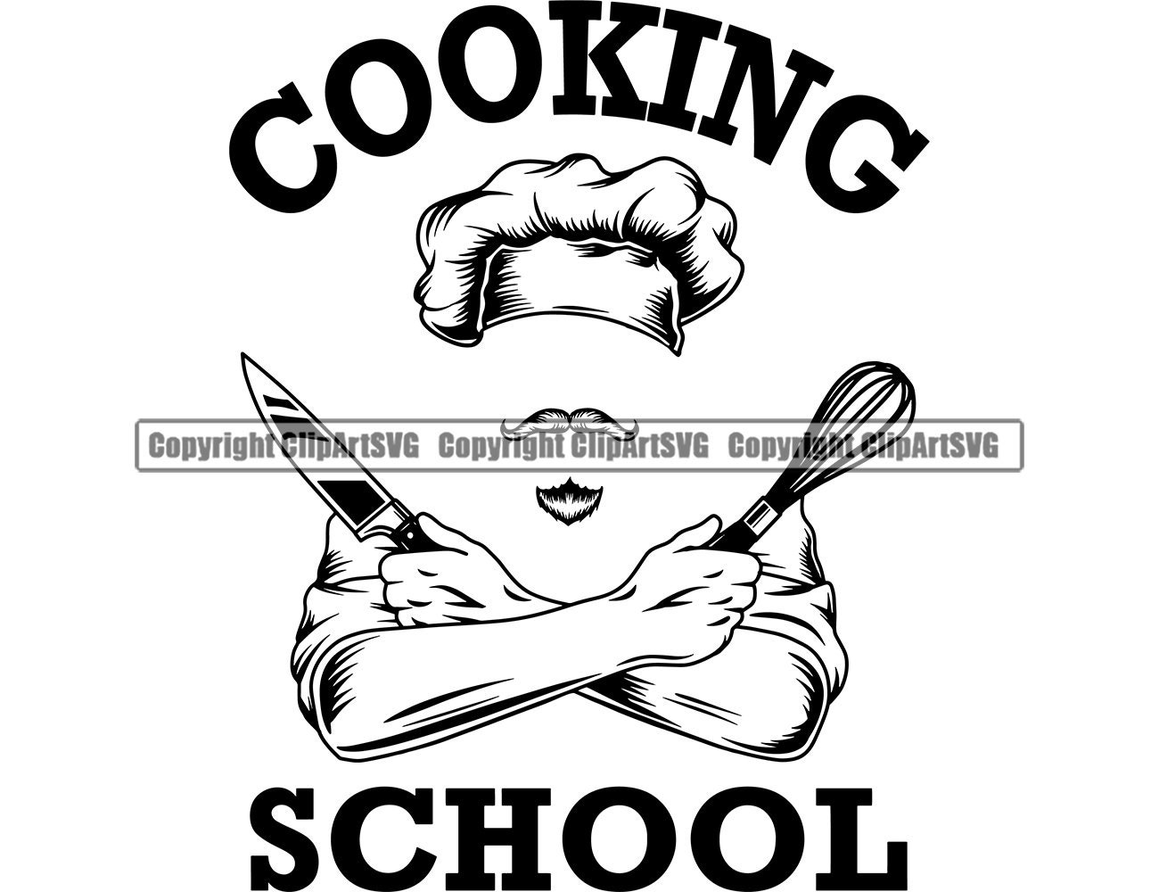Chef Cook Cooking School Food Bake Baker Baking Kitchen Grill Grilling BBQ Meat Steak Barbecue Design Logo SVG PNG Clipart Vector Cut File