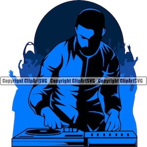 DJ Disc Jockey Musik Plattenspieler Plattenspieler Mixer Album Vinyl Night Club Sound Radio Stereo Silhouette Design Logo SVG Vektor Clipart Cut