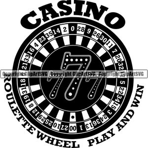 Roulette Wheel Lucky 777 Casino Bet Money Chip Win Risk Play Poker Machine à sous Craps Vegas Spin Game Design Logo SVG PNG Vector Clipart Cut