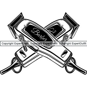 Barber Clipper Scissor Barbershop Text Electric Cord Hairstylist Salon Razor Blade Shop Tool Logo.SVG .PNG Clipart Vector Cricut Cut Cutting
