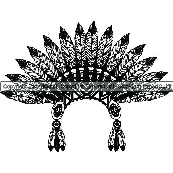 Indian Headdress #11 Native American Head Dress Tribe Chief Costume Ornate Feather Tattoo Element Logo .SVG .PNG Vector Cricut Cut Cutting