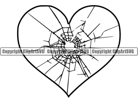 Broken Glass Heart 2 Love Bullet Hole Shatter Shattered Etsy