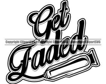 Barber Get Faded Clippers Barbershop Salon Pole Haircut Hair Cut Hairstyle Style Shave Shop Company Design Logo SVG PNG Clipart Vector Cut