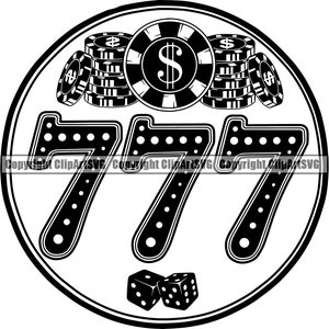 Máquina tragamonedas Lucky 777 Jackpot Casino Apuesta Dinero Chip Ganar Riesgo Jugar Poker Craps Vegas Spin Card Juego Diseño Logo SVG PNG Vector Clipart Cut