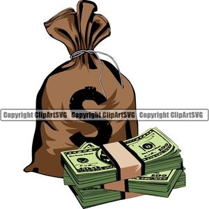 100 Hundert Dollar Schein Stapel Tasche Papiergeld Bargeld Reich Banknote Kredit Usd Reichtum Anzeige Zeichen Kunst Design Element Logo SVG PNG Clipart Vektor Schnitt