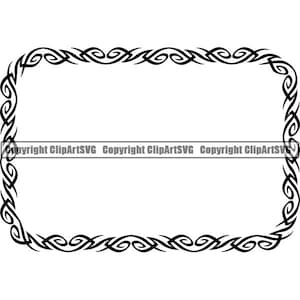 May include: Black and white tribal border design with a square frame. The design features a repeating pattern of swirls and lines.