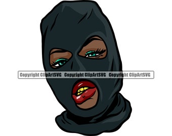 Gangster Chica Máscara de Esquí Dientes de Oro Mujer Sexy Mujer Cara Cabeza Sombrero Gorra Thug Hustler Biker Gang Tatuaje Diseño Logo SVG PNG Clipart Vector Cut