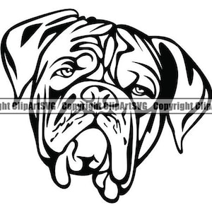 Bordeauxdog #4 hond glimlachend gelukkig ras puppy K-9 rasechte stamboom Franse Mastiff dier huisdier logo. SVG. PNG Vector Cricut knippen snijden