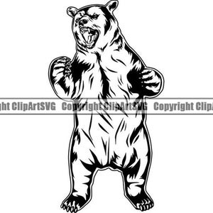 Grizzly Bär #18 Wütend Stehendes Wildtier Knurren Tier Raubtier Maskottchen Design Element Logo .SVG .PNG Clipart Vektor Cricut Cut Cutting