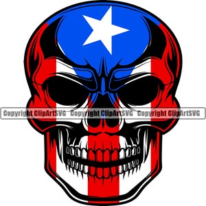 Porto Rico Riquenho Crânio Bandeira País Mundo Nação Sinal Símbolo Ícone Design Elemento Distintivo Grin Logo SVG PNG Clipart Vector Cut File