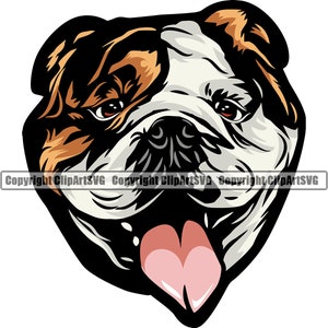 Engelse Bulldog Hond Hoofd Gezicht Ras Happy Paw Puppy Pup Pet Art K9 Dogue de Bordeaux Bull Mastiff Logo SVG PNG Clipart Vector Knippen