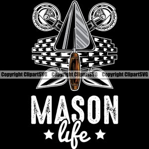 Mason Life Masonry Concrete Construction Building Cement Brick Stone Block Wall Tile Supply Design Element Logo SVG Png Clipart Vector Cut