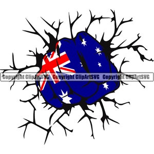Australia Australian Aussie Fist Punch Break Wall Flag Country World Nation Map Sign Design Element Logo SVG PNG Clipart Vector Cut Cutting