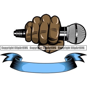 Schwarze Hand hält Mikrofon Audio Sound Stimme Mic Musik Studio Radio Hip Hop Rap Rapper Singen Sänger Design Logo SVG PNG Clipart Vektor Schnitt