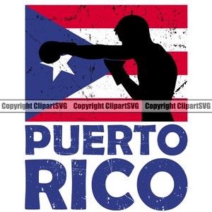 Puerto Rico Bandera Rica Boxeo Boxeador Caja Lucha Luchador País Nación Signo Diseño Elemento Arte Diseño Logotipo SVG PNG Clipart Vector Cricut Corte