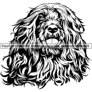 Portuguese Water Dog Breed Head Happy Face Paw Puppy Pup Pet Art Spanish Irish Barbet Cute Artwork Logo SVG PNG Clipart Vector Cut Cutting