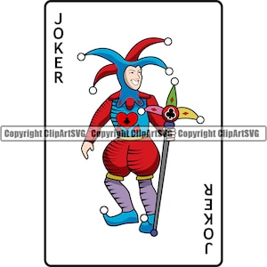 Poker Carta da gioco Joker Clown Casinò Scommessa Soldi Chip Fortuna Vinci Rischio Vegas Tavolo Mano Gioco Mazzo Testo Design Logo SVG PNG Vector Clipart Cut