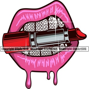 Sexy Lips Diamond Teeth Bite Lipstick Makeup Bling Mouth Grill Drip Dripping Mask Art Sex Kiss Design Logo SVG PNG Clipart Cricut Vector Cut