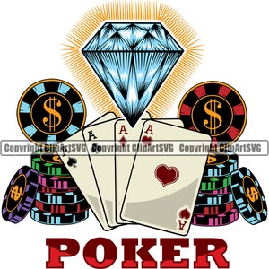 Casino apuesta dinero chip suerte ganar riesgo jugar poker máquina tragamonedas dados Diamond Vegas mesa juego de cartas diseño arte logotipo SVG PNG vector clipart corte