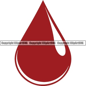Puede incluir: Ilustración estilizada de una sola gota de sangre en color rojo oscuro. La gota tiene un reflejo blanco y una base redondeada, sobre un fondo blanco. El texto "Copyright ClipArtSVG" está presente.