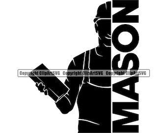 Mason Masonry Concrete Construction Building Cement Brick Stone Block Wall Tile Supply Design Element Logo SVG Png Clipart Vector Cut File