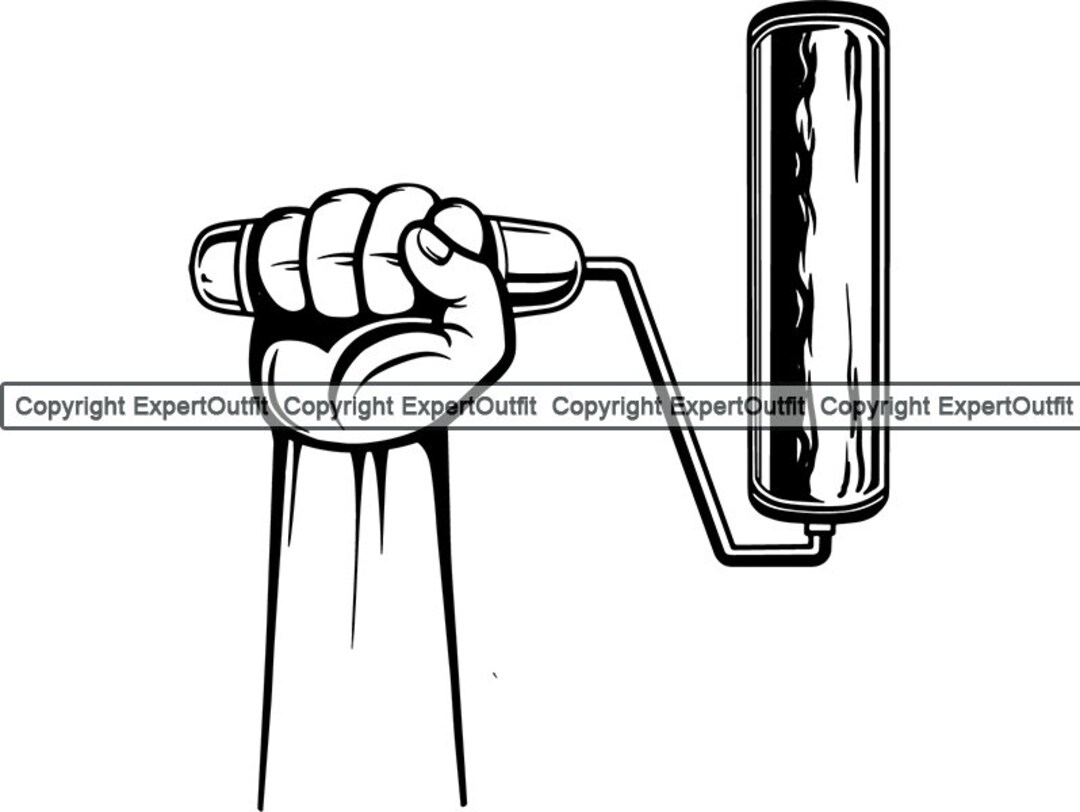 Hand Holding Paint Roller Brush Painter Painting Tool Supplies Construction  Foam Finish Handle Cover Roll on Art SVG .PNG Clipart Vector Cut - Etsy, image size:1080x812