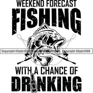 Pronóstico de pesca Posibilidad de beber cerveza Pescado Polo Cebo Lago Agua salada fresca Juego de deporte profundo Carrete Barco Logotipo SVG PNG Clipart Vector Cut File