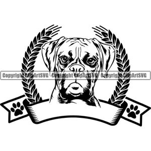 Boxer #32 Dog Breed K-9 Animal Pet Hound Pedigree Canine K-9 Puppy Cartoon Purebred Ribbon Logo .SVG .PNG Clipart Vector Cricut Cut Cutting