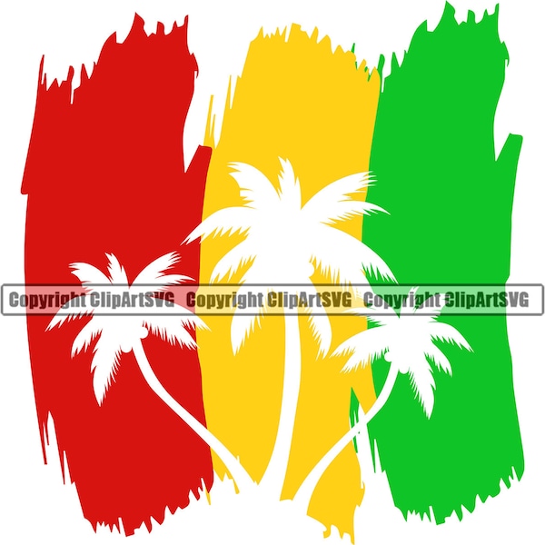 Reggae Rasta Jamaica Jamaican Summer Palm Tree Sun Beach Ocean Nature Resort Surf Island Travel Art Design Logo SVG PNG Clipart Vector Cut