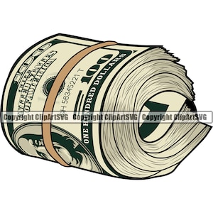 Geld Roll 100 Honderd Dollar Bill Rubber Band Stack Knot Cash Rich Gangster Rap Hustle Hustler Art Design Logo SVG PNG Clipart Vector Cut