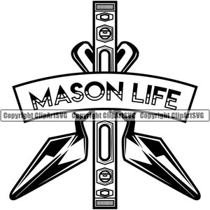 Mason Life Masonry Concrete Construction Building Cement Brick Stone Block Wall Tile Supply Design Element Logo SVG Png Clipart Vector Cut