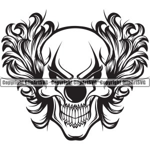 Malvado Payaso Cráneo Circo Muerte Aterradora Matar Asesino Tatuaje Miedo Cara Asustada Cabeza Horror Halloween Logo SVG PNG Clipart Vector Cricut Corte Corte