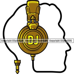 DJ Disc Jockey Head Fone de ouvido Plugue de áudio Cabo de música Plataforma giratória Álbum de gravação Vinil Clube Sound Art Design Logo SVG PNG Clipart Cut