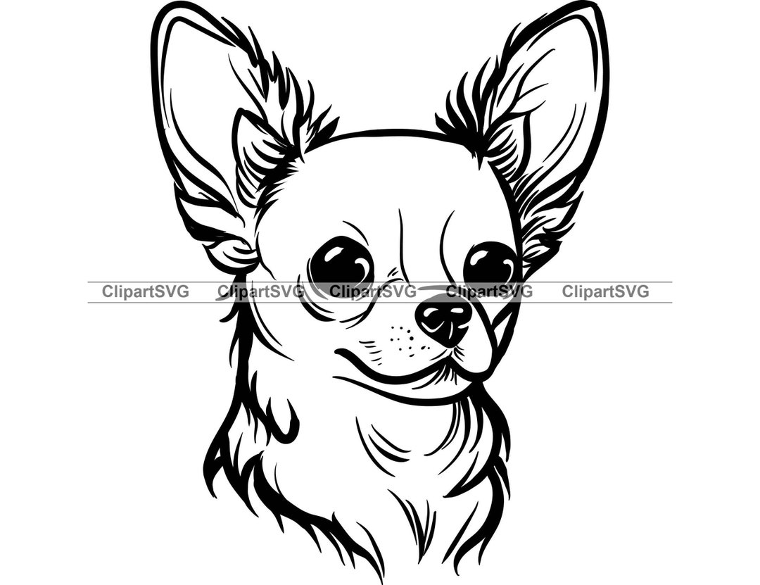 Chihuahua Dog Head Puppy Face Canine Breed Pedigree Pet Portrait Paw Print Animal Cartoon ...