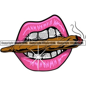Sexy Lips Diamond Teeth Bite Marijuana Joint Blunt Mouth Grill Gangster Mask Wall Art Sex Kiss Design Logo SVG PNG Clipart Cricut Vector Cut