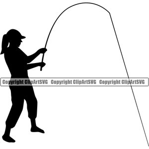 Fishing Woman Female Fisherman Fish USA Flag United States Pole Sport Game Reel Boat Silhouette Design Logo SVG PNG Clipart Vector Cut File