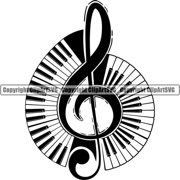 Music Note Symbol Treble Clef Sheet Musical Classical Piano Keys Design Element Artist Art Sign Illustration Logo SVG PNG Vector Cut Cutting