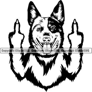 Australian Cattle Dog Breed Middle Finger F*ck You Paw Puppy Pup Pet Clip K-9 Shepherd Kelpie Logo SVG PNG Clipart Vector Cricut Cut Cutting