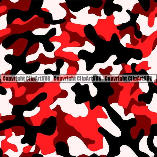 Red Camo Camouflage Seamless Pattern War Print Urban Military Hunt Wrap Cover Graphic Design Decor Art Logo SVG PNG Clipart Vector Cut File