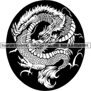 Dragon Traditional Chinese Art Fantasy Monster Creature Fire Decoration Mythology Tattoo Art Design Logo .SVG .PNG Vector Cricut Cut Cutting