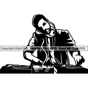 DJ Disc Jockey Musik Plattenspieler Plattenspieler Mixer Album Vinyl Night Club Sound Radio Stereo Silhouette Design Logo SVG Vektor Clipart Cut